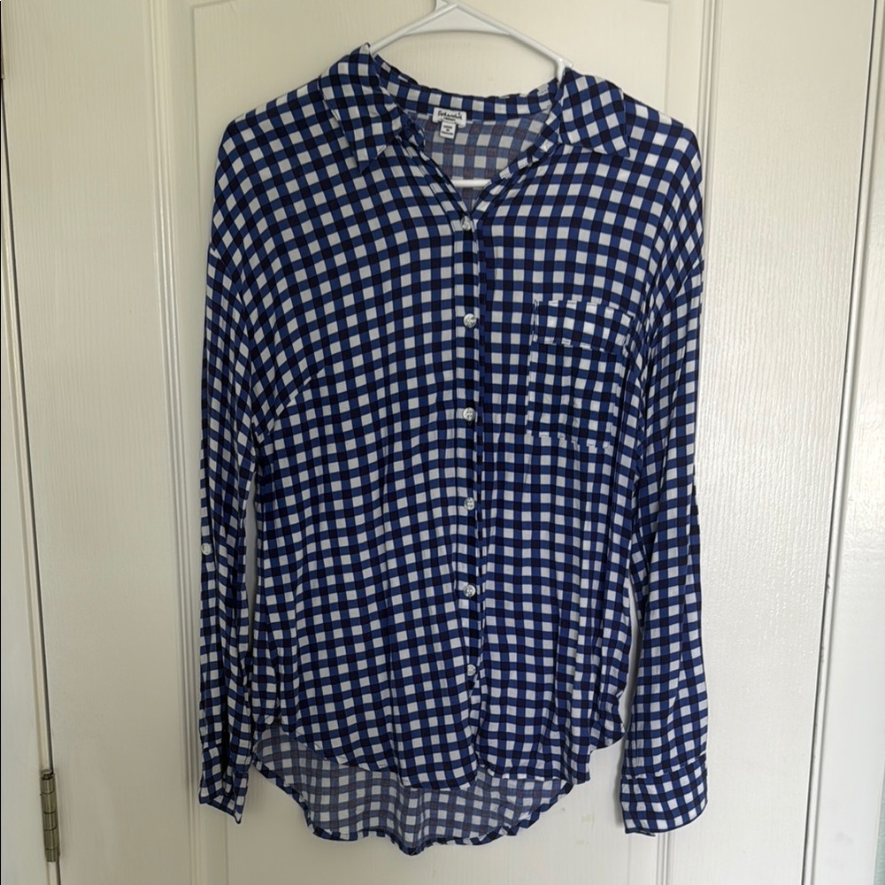 Splendid Blue and White Button Down Shirt with Peter Pan Collar